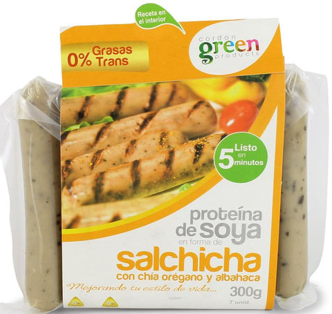 Cordon Green Products Salchicha de Soya con Chia, Oregano y Albahaca|Soy Hot Dog|300 gr