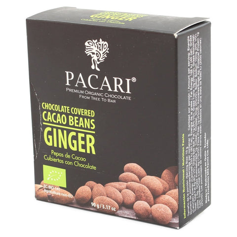 Pacari Jengibre y Pepas de Cacao Cubierto en Chocolate|Chocolate Covered Ginger and Cacao|90 gr