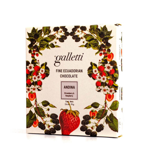 Galletti Chocolate en Barra de Frutilla y Frambuesa|Strawberry and Raspberry Chocolate Bar|70 gr