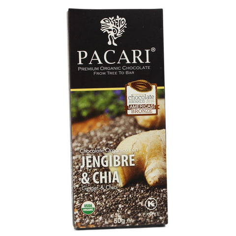 Pacari Barra de Chocolate - Jengibre y Chia|Dark Chocolate - Ginger and Chia|50 gr