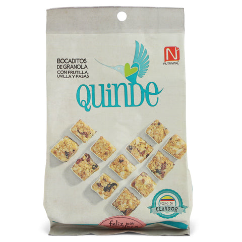 Quinde Barras Energéticas Frutilla, Vainilla y Pasas|Granola Bars - Strawberry, Vanilla and Raisin|140 gr