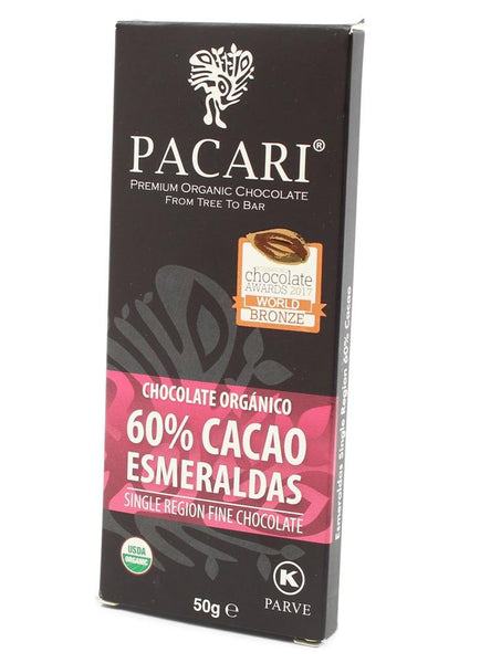 Pacari Barra de Chocolate Orgánico - Esmeraldas 60%|Organic Dark Chocolate|50 gr
