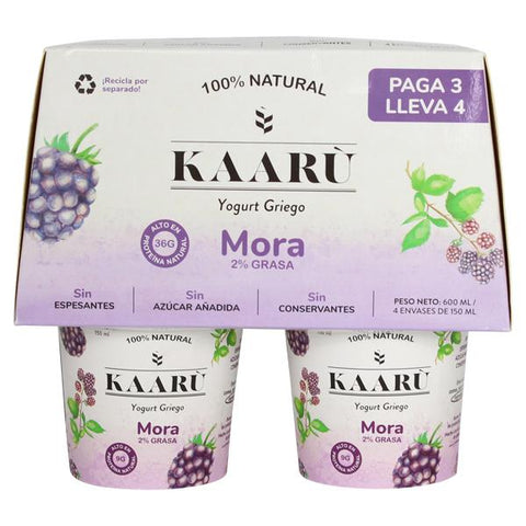 Kaaru Yogur Tipo Griego - 4 Pack Mora 150 ml|Greek Yogurt - Blackberry|600 ml