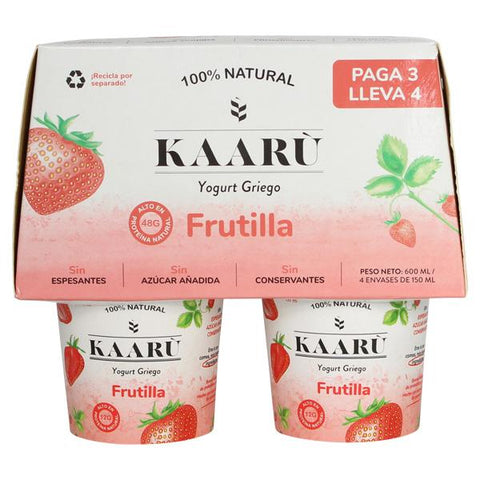 Kaaru Yogur Tipo Griego - 4 Pack Frutilla 150 ml|Greek Yogurt - Strawberry|600 ml